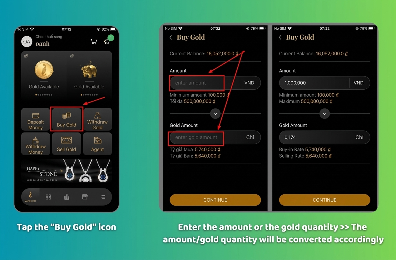Truy cập vào ứng dụng HanaGold để mua vàng online