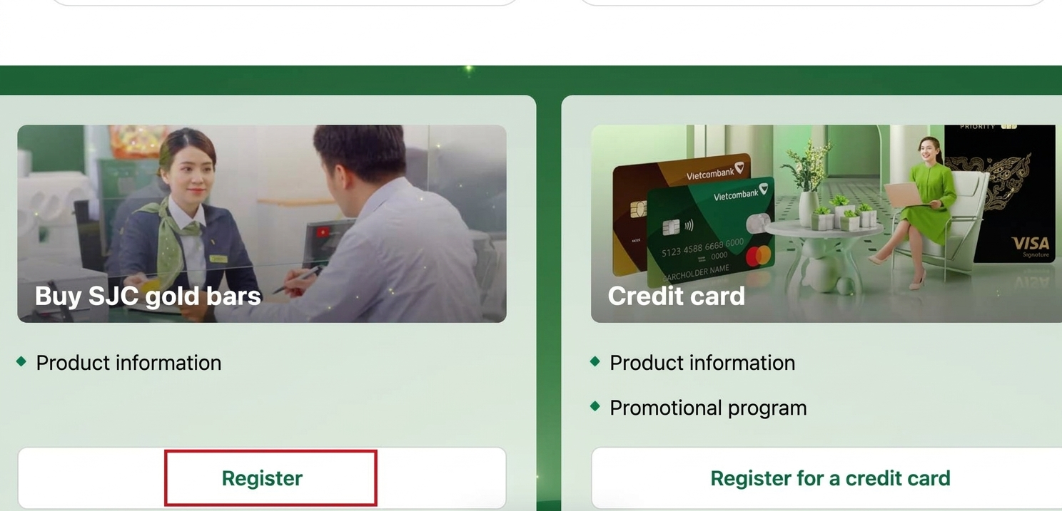 Đăng ký mua vàng miếng SJC thông qua ngân hàng Vietcombank
