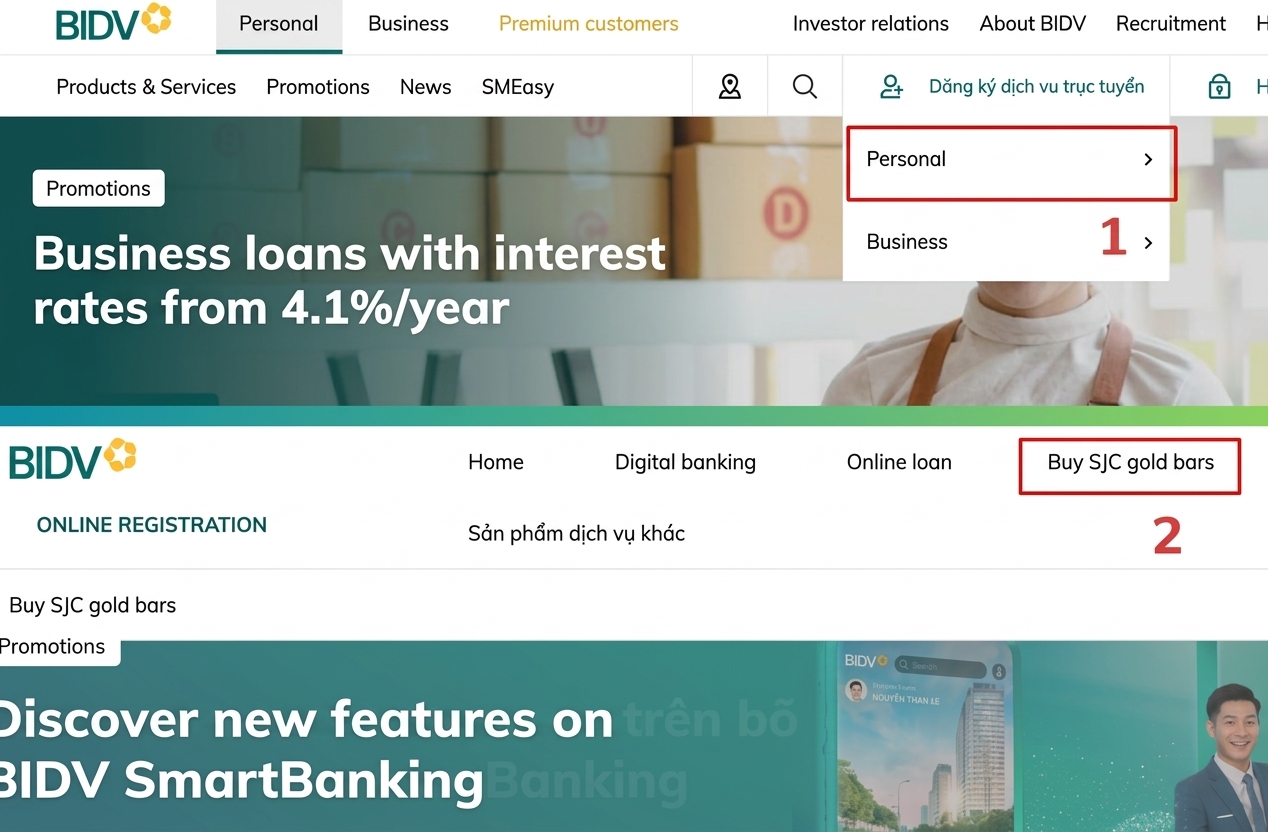 Các bước mua vàng online thông qua ngân hàng BIDV