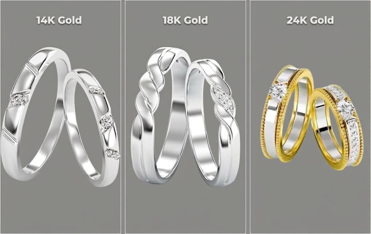 So sánh nhẫn cưới vàng 24K, 18K và 14K